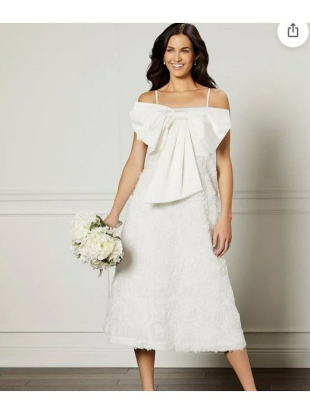 Kensie White Rosette Dress Womens Size 4 Bow Strap Fit Flare Bridal Party NWT